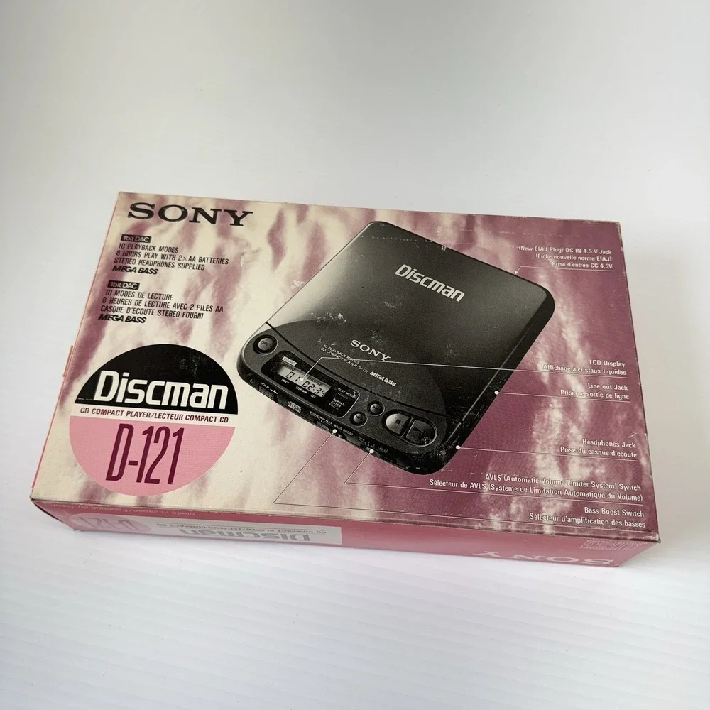 Sony Discman D-121 Portable Personal CD Player Not Working Parts Only W/ BOX